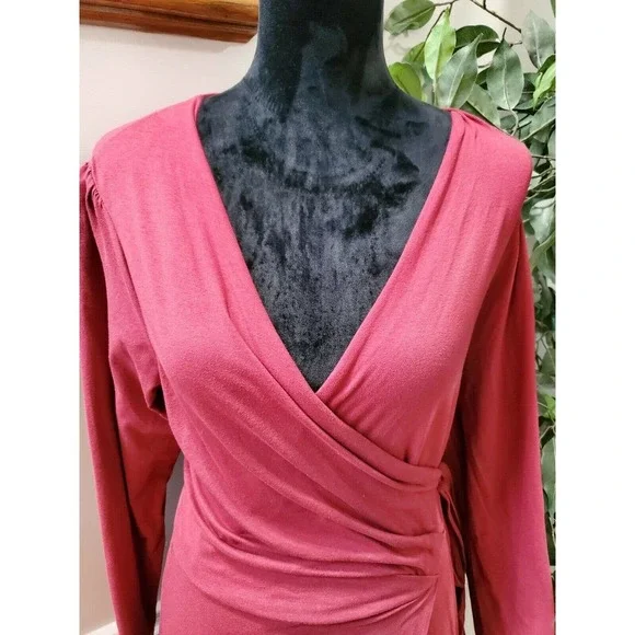 People Tree Women's Red Polyester V-Neck Long Sleeve Knee Length Dress Size 10 - Picture 6 of 12